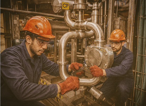 Cleanroom environment with technicians working with ABB robot